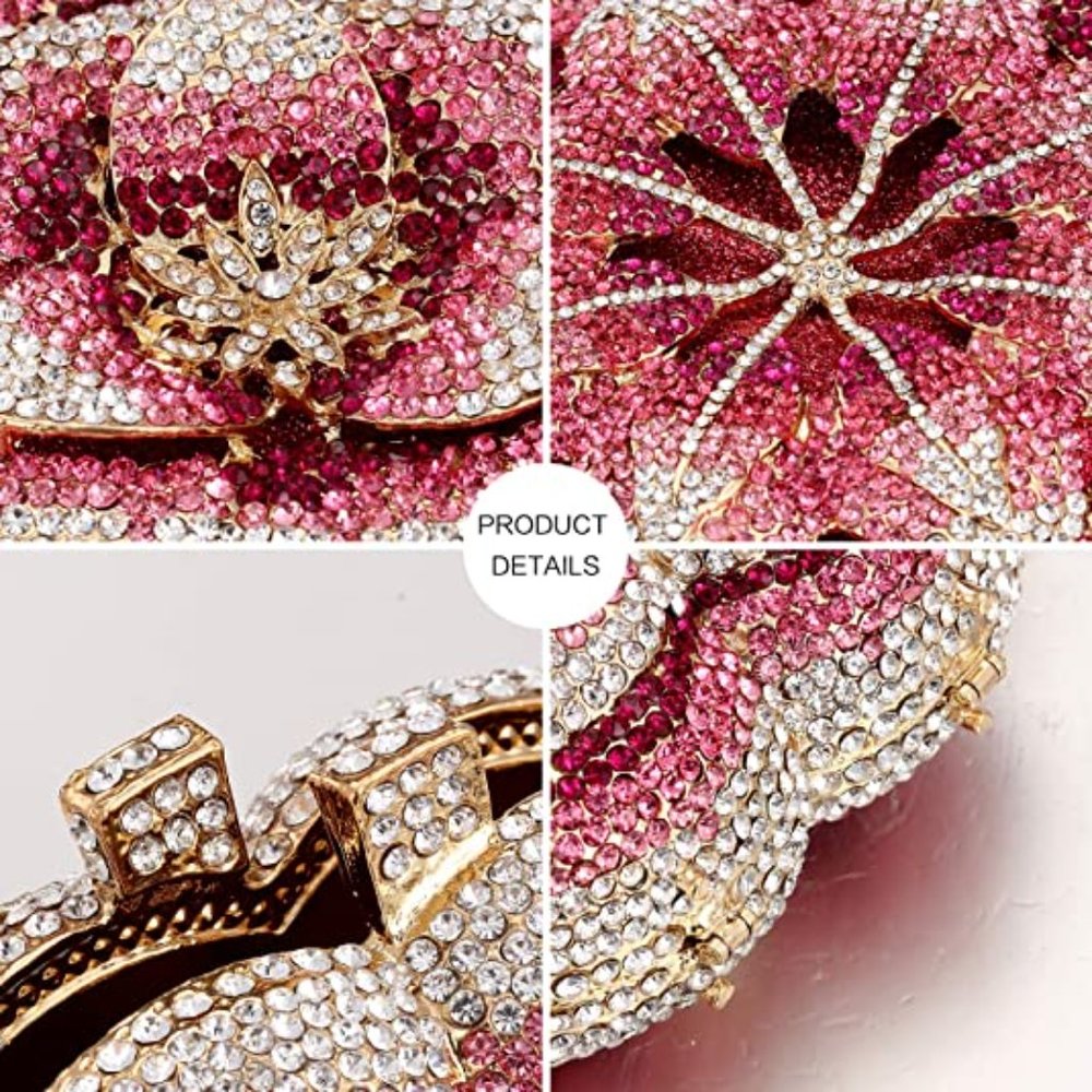 NEW Sparkling Bling Crystal Rhinestone Flower Clutch Purse: Pink + FREE … - Picture 3 of 5